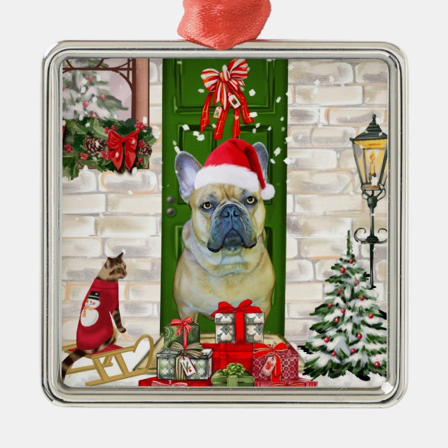 French Bulldog Christmas  Metal Ornament (Front)