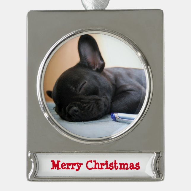 French Bulldog Christmas Ornament Silver Plated (Front)