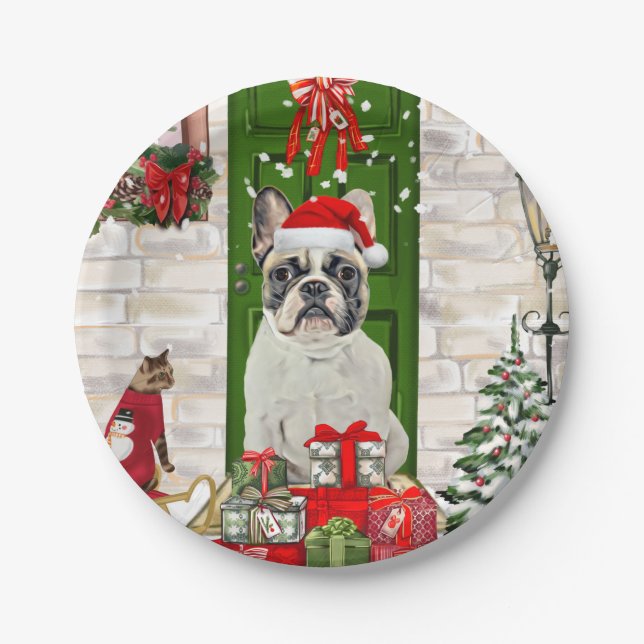 French Bulldog Christmas  Paper Plates (Front)