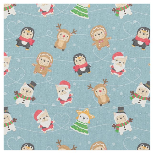 French Bulldog Christmas Pattern Fabric (Close Up)
