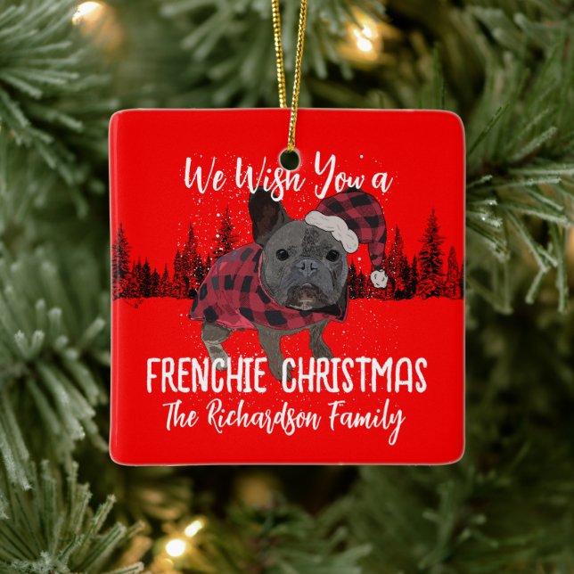 French Bulldog Christmas Personalized Dog Frenchie Ceramic Ornament (Tree)