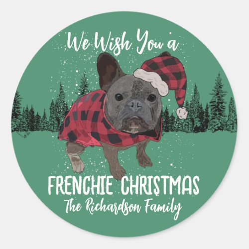French Bulldog Christmas Personalized Dog Frenchie Classic Round Sticker