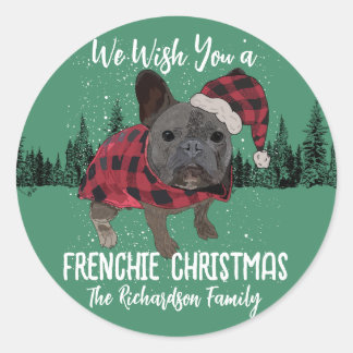 French Bulldog Christmas Personalized Dog Frenchie Classic Round Sticker
