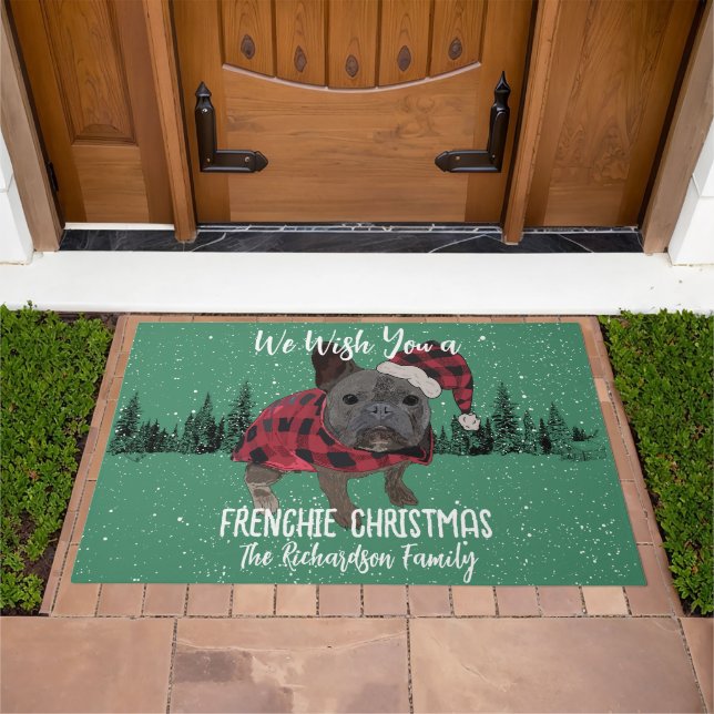 French Bulldog Christmas Personalized Dog Frenchie Doormat (Outdoor)