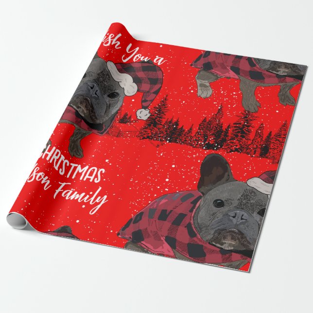 French Bulldog Christmas Personalized Dog Frenchie Wrapping Paper (Unrolled)
