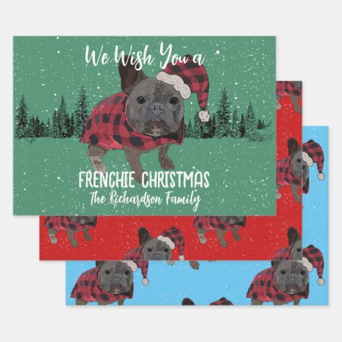 French Bulldog Christmas Personalized Dog Frenchie Wrapping Paper Sheets