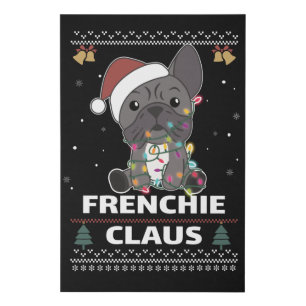 French Bulldog Christmas pun FRENCHIE CLAUS Faux C Canvas Print
