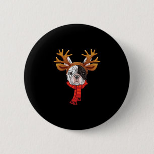 French Bulldog Christmas Reindeer Antlers Xmas Button