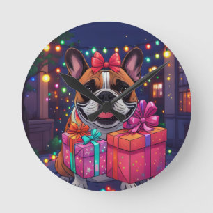 French Bulldog Christmas Round Clock