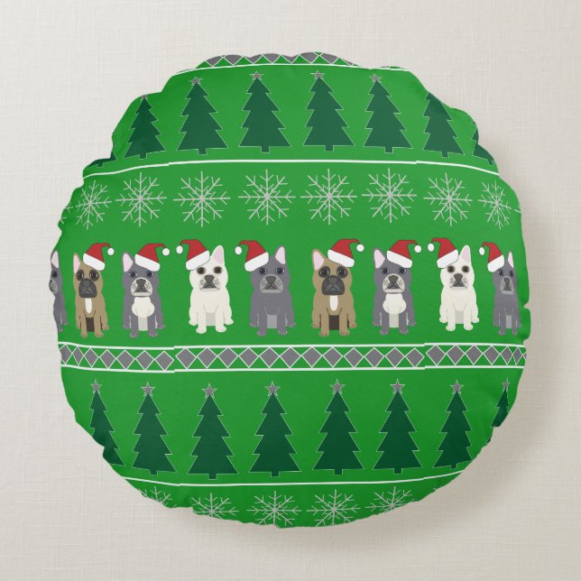 French Bulldog Christmas Round Pillow (Front)