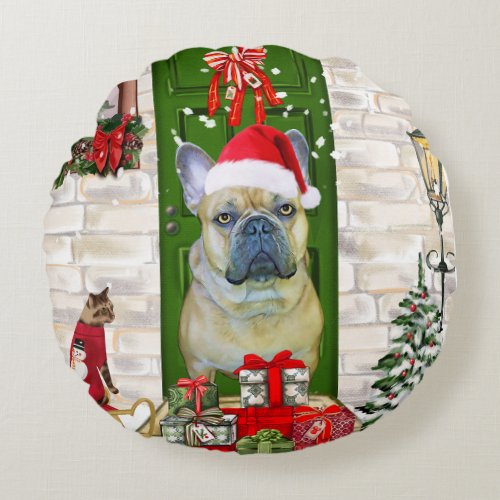 French Bulldog Christmas  Round Pillow