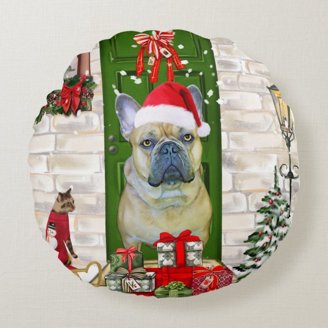 French Bulldog Christmas  Round Pillow (Front)