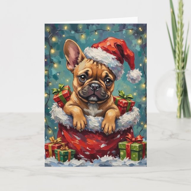 French Bulldog Christmas Santa Bag Adventure Card (Front)