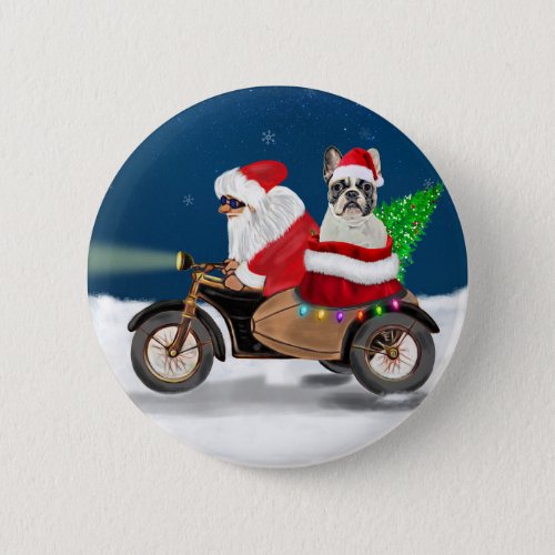 French Bulldog Christmas Santa Claus   Button