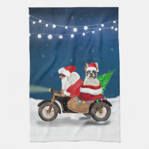 French Bulldog Christmas Santa Claus Kitchen Towel