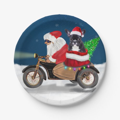 French Bulldog Christmas Santa Claus Paper Plates