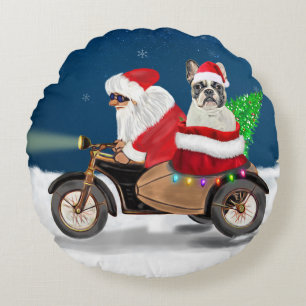 French Bulldog Christmas Santa Claus  Round Pillow