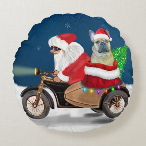 French Bulldog Christmas Santa Claus Round Pillow