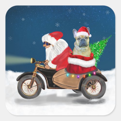 French Bulldog Christmas Santa Claus  Square Sticker