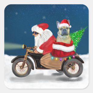 French Bulldog Christmas Santa Claus Square Sticker