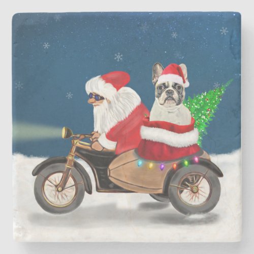 French Bulldog Christmas Santa Claus   Stone Coaster