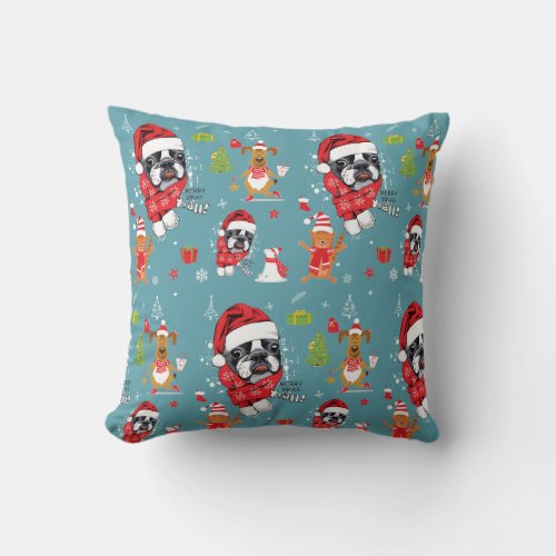 French Bulldog Christmas Santa Throw Pillow