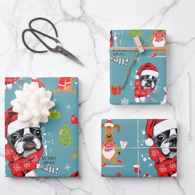 French Bulldog Christmas Santa Wrapping Paper Sheets (Front)
