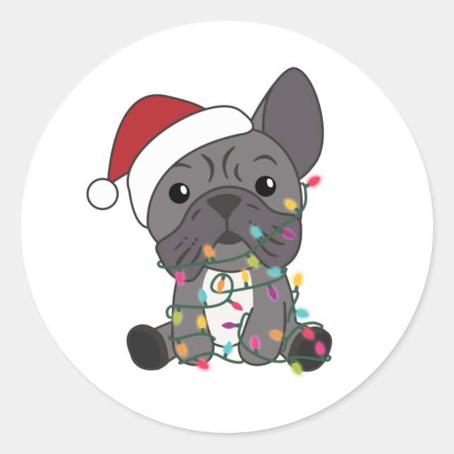 French Bulldog Christmas Snow Winter Animals Classic Round Sticker (Front)