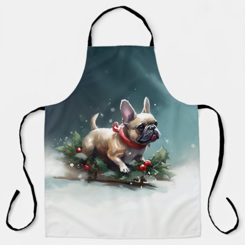 French Bulldog Christmas snow winter  Apron