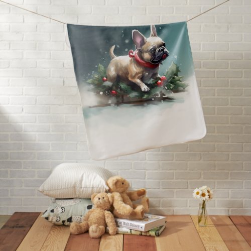 French Bulldog Christmas snow winter  Baby Blanket