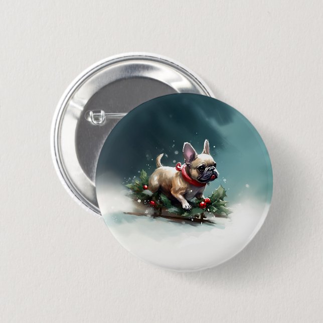 French Bulldog Christmas snow winter  Button (Front & Back)