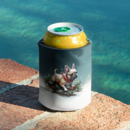 French Bulldog Christmas snow winter  Can Cooler