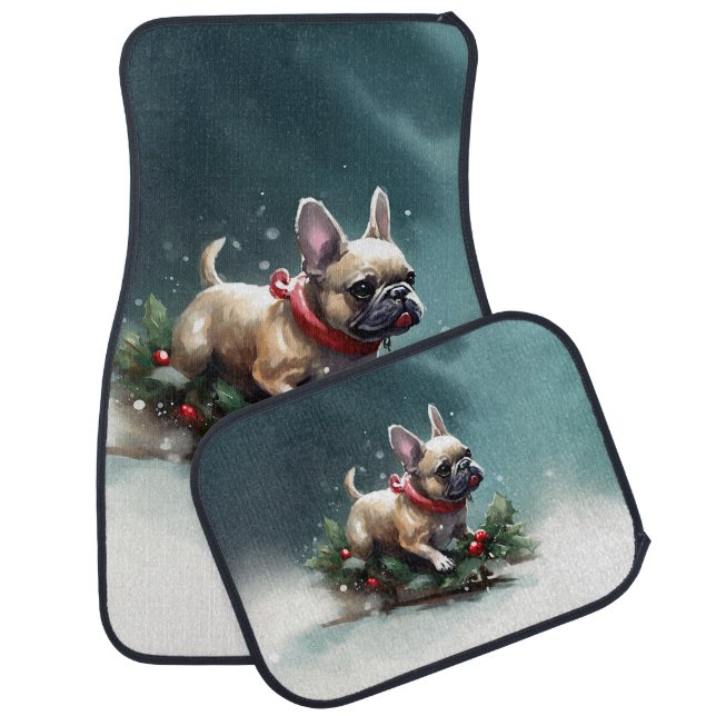 French Bulldog Christmas snow winter  Car Floor Mat (Set)