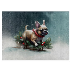 French Bulldog Christmas snow winter Cutting Board