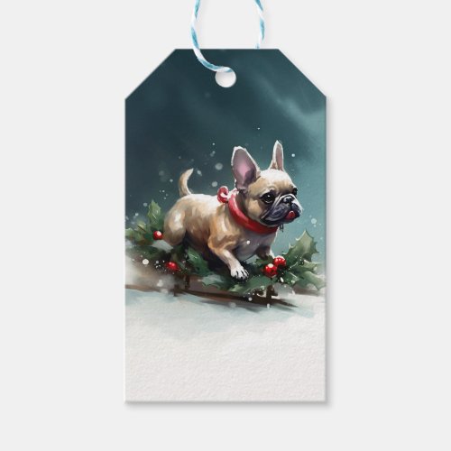 French Bulldog Christmas snow winter  Gift Tags