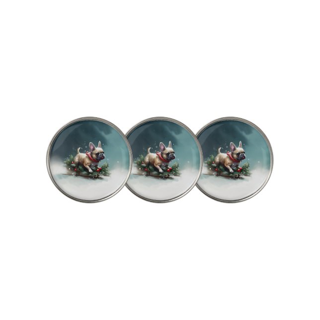 French Bulldog Christmas snow winter  Golf Ball Marker (3 Up)