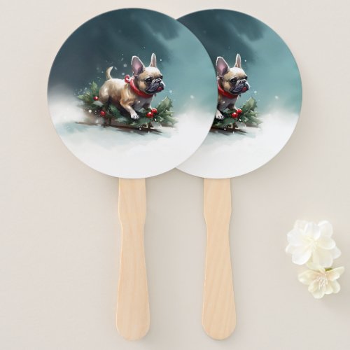 French Bulldog Christmas snow winter  Hand Fan