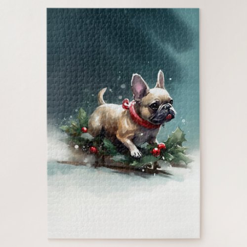 French Bulldog Christmas snow winter  Jigsaw Puzzle