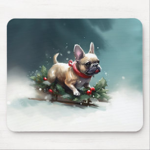 French Bulldog Christmas snow winter Mouse Pad