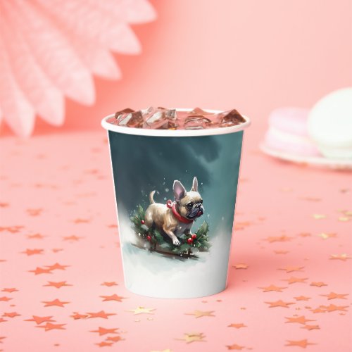 French Bulldog Christmas snow winter  Paper Cups