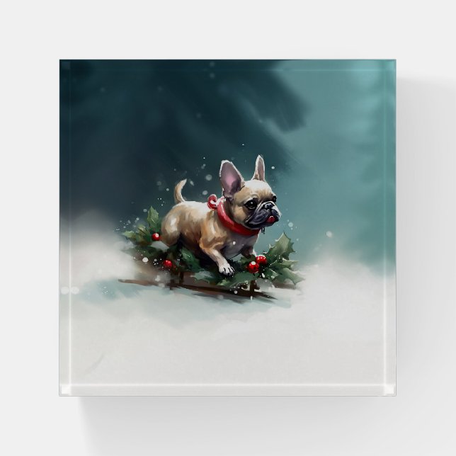 French Bulldog Christmas snow winter  Paperweight (Front)