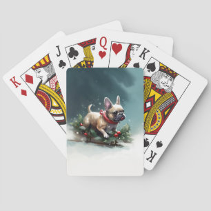 French Bulldog Christmas snow winter Poker Cards