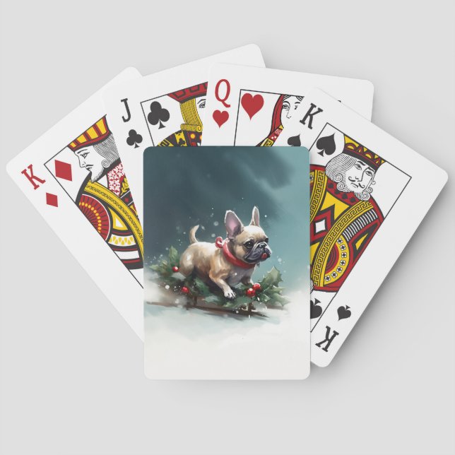 French Bulldog Christmas snow winter  Poker Cards (Back)