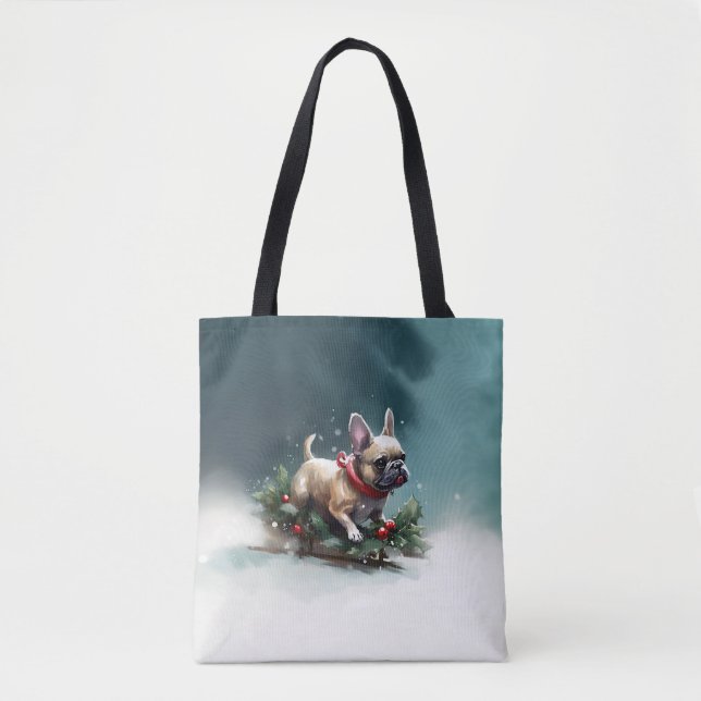 French Bulldog Christmas snow winter  Tote Bag (Front)