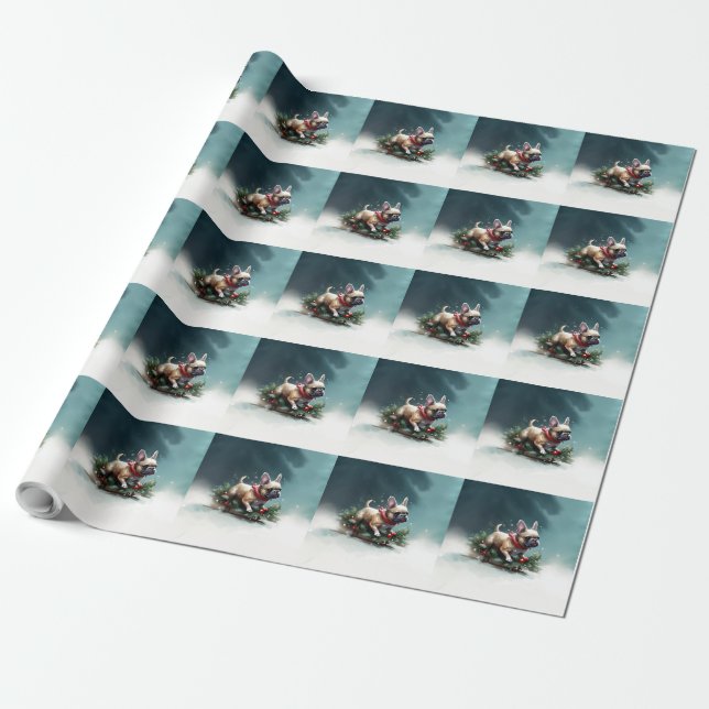 French Bulldog Christmas snow winter  Wrapping Paper (Unrolled)