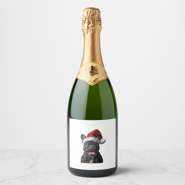 French Bulldog Christmas  Sparkling Wine Label (Front)