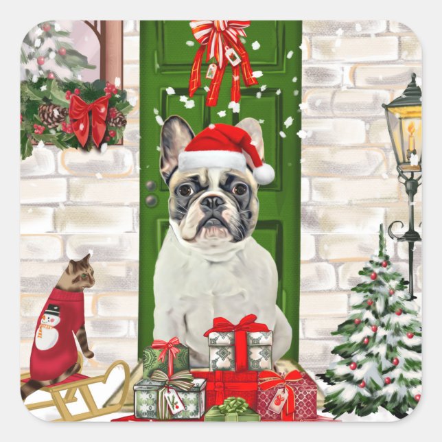 French Bulldog Christmas Square Sticker (Front)