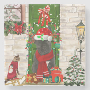 French Bulldog Christmas Stone Coaster