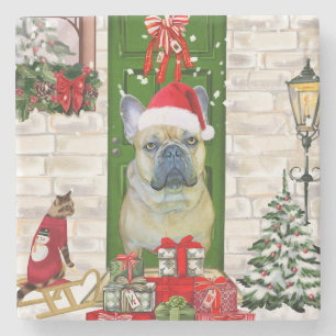 French Bulldog Christmas Stone Coaster