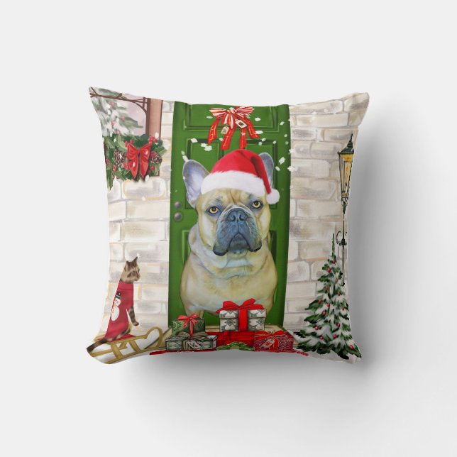 French Bulldog Christmas Throw Pillow (Front)